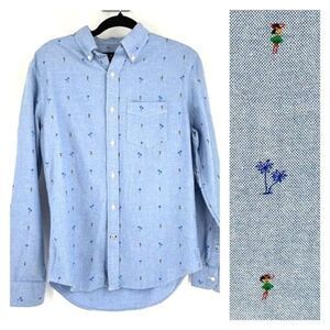 American Eagle Outfitters Men’s Hula Girl Chambray Classic Fit Shirt Blue Small